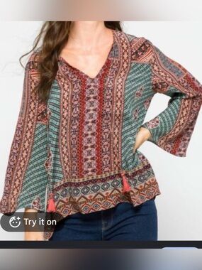 Tolani bohemian style silk blouse size small